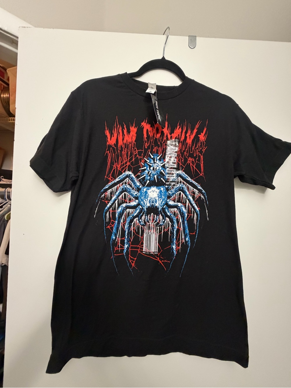 Hot Topic Black T-Shirt with Red and Blue Spider Graphic